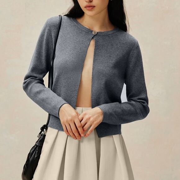 Commense Gray Crew Neck Single Button Front  Knit Cardigan S NWT - Picture 1 of 9
